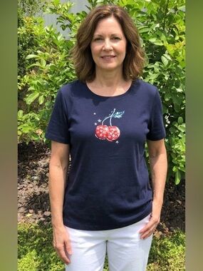 Croft & Barrow Cherries on a Stem XXL Blue T Shirt